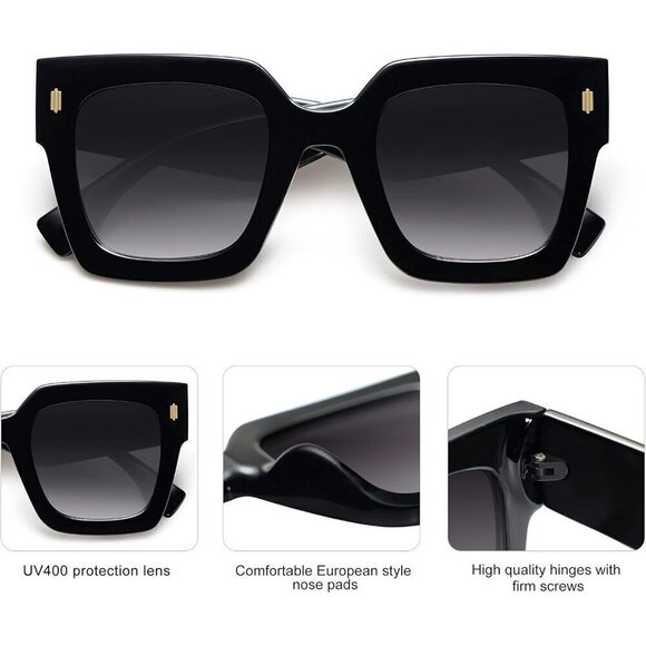 Sojos Square Retro Women Black Vintage Oversized Luxury Large Sunglasses Eyewear main image 5